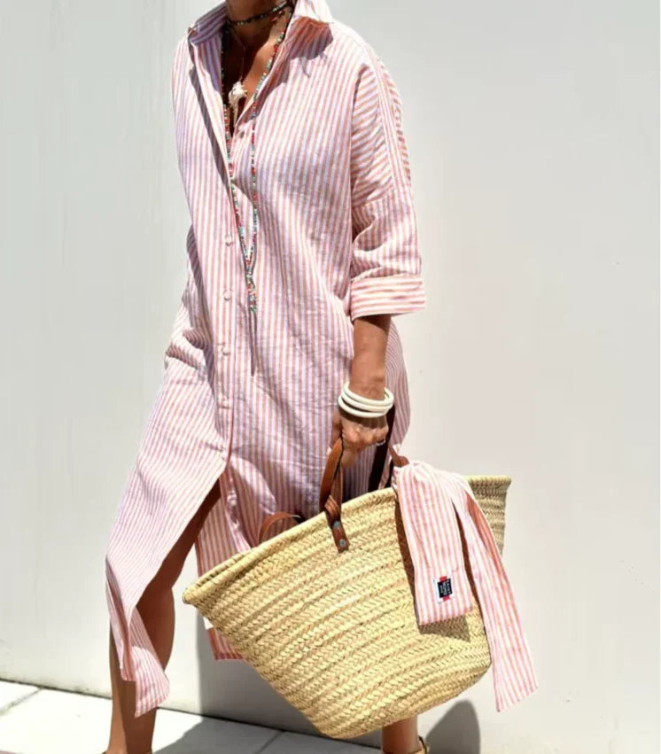 Koszulowa sukienka midi z rozcięciami