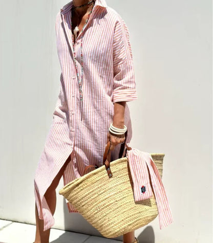 Koszulowa sukienka midi z rozcięciami