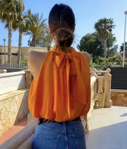 Luźny damski top z wiązaniem