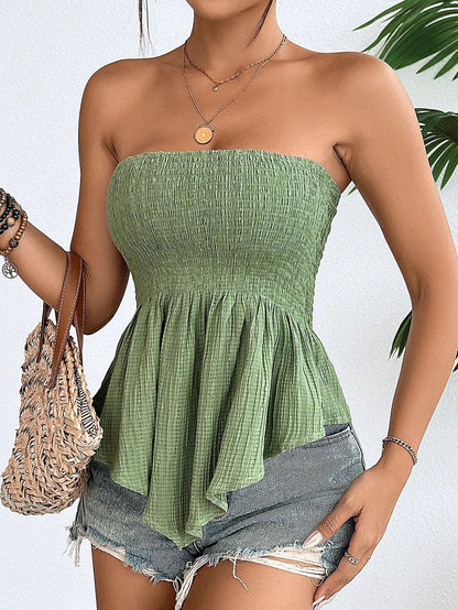 Marszczony top damski bez ramiączek