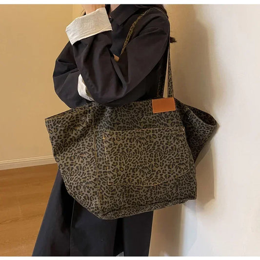Materiałowa torba shopper w panterkę