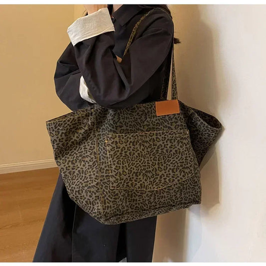 Materiałowa torba shopper w panterkę