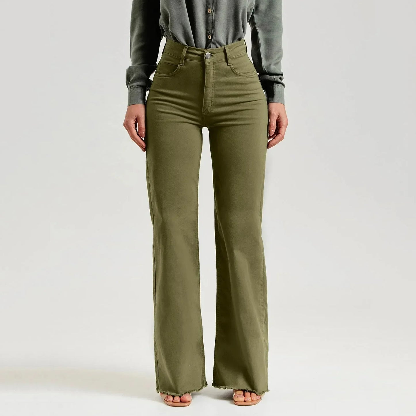 Oliwkowe spodnie jeansowe damskie