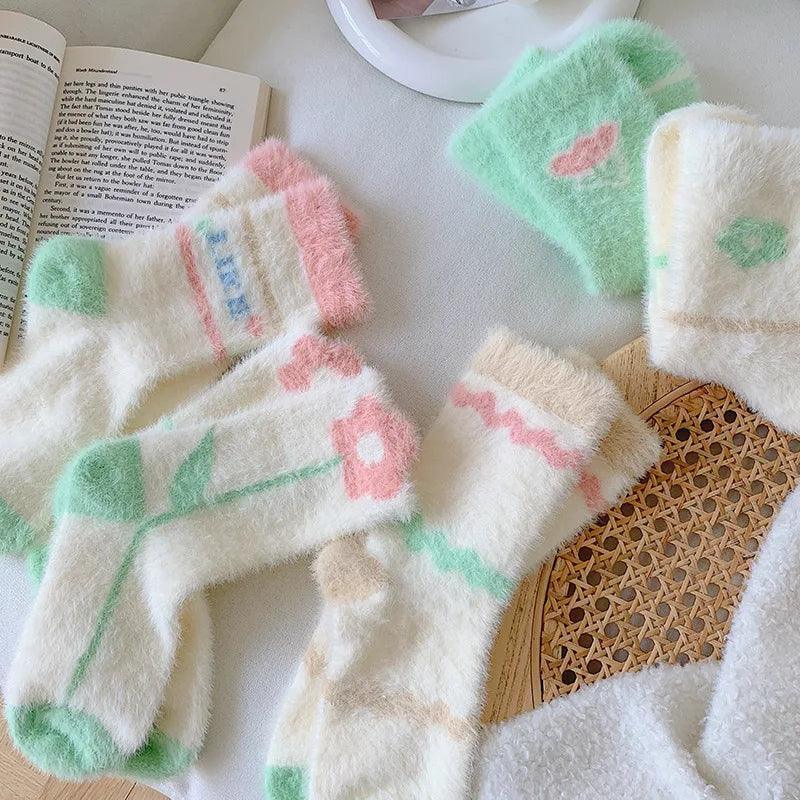 Pastelowe puchate skarpety