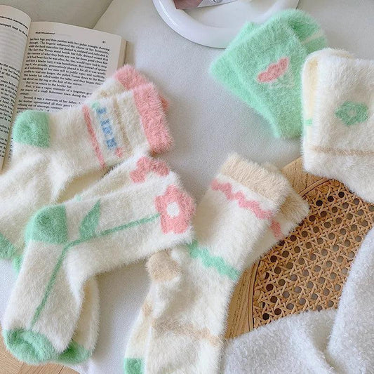 Pastelowe puchate skarpety