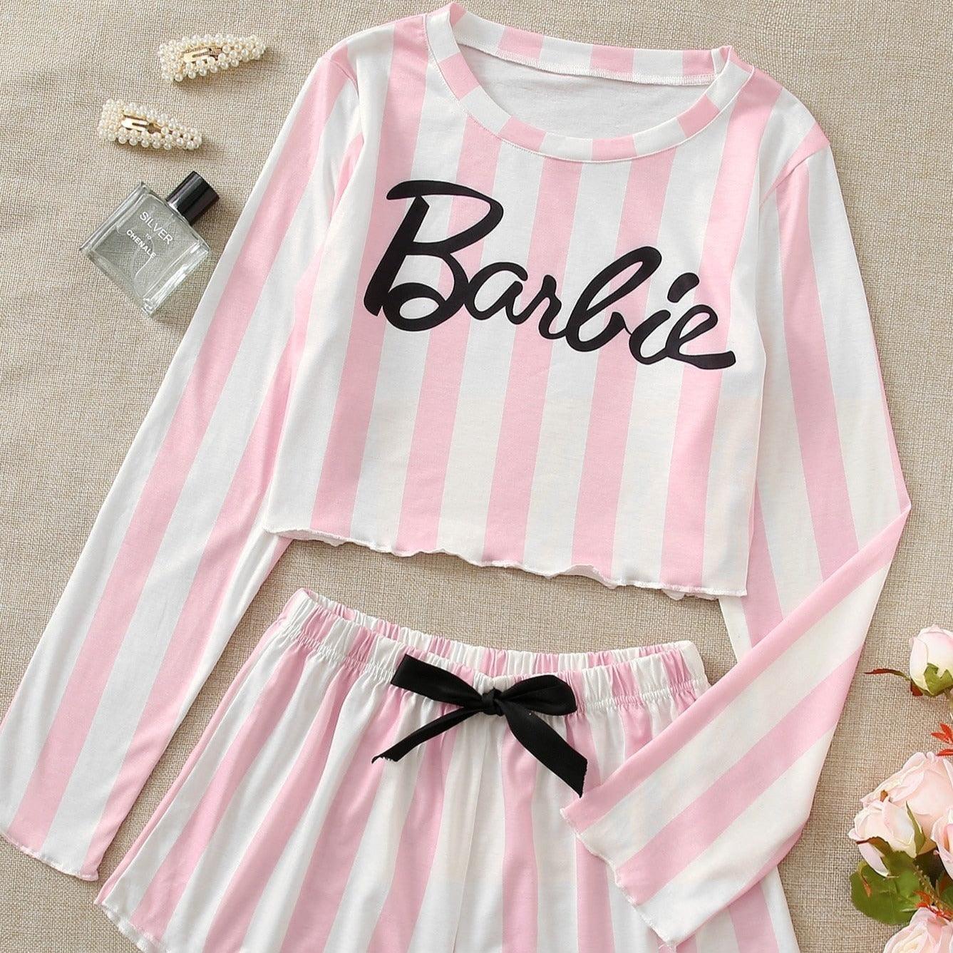 Piżama w paski z nadrukiem