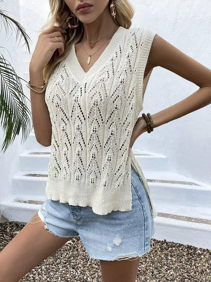 Pleciony top damski z dekoltem w serek