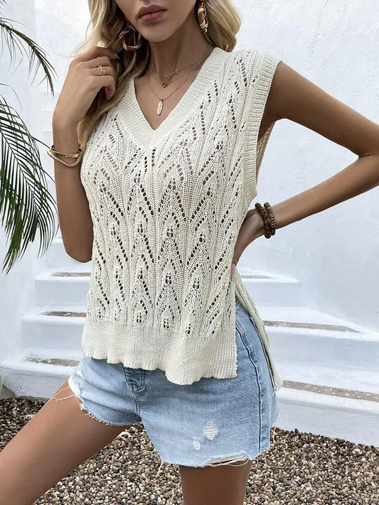 Pleciony top damski z dekoltem w serek