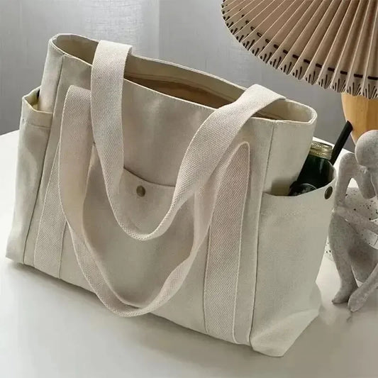 Płócienna torba shopper z kieszeniami