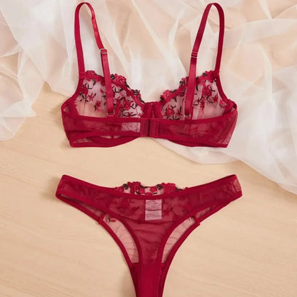 Prześwitujący komplet bielizny z motywem kwiatowym