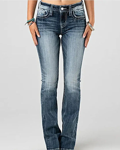 Przetarte damskie jeansy z niskim stanem