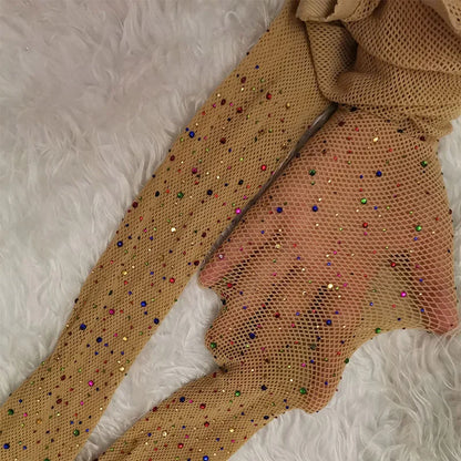 Rajstopy kabaretki z kolorowymi kryształkami