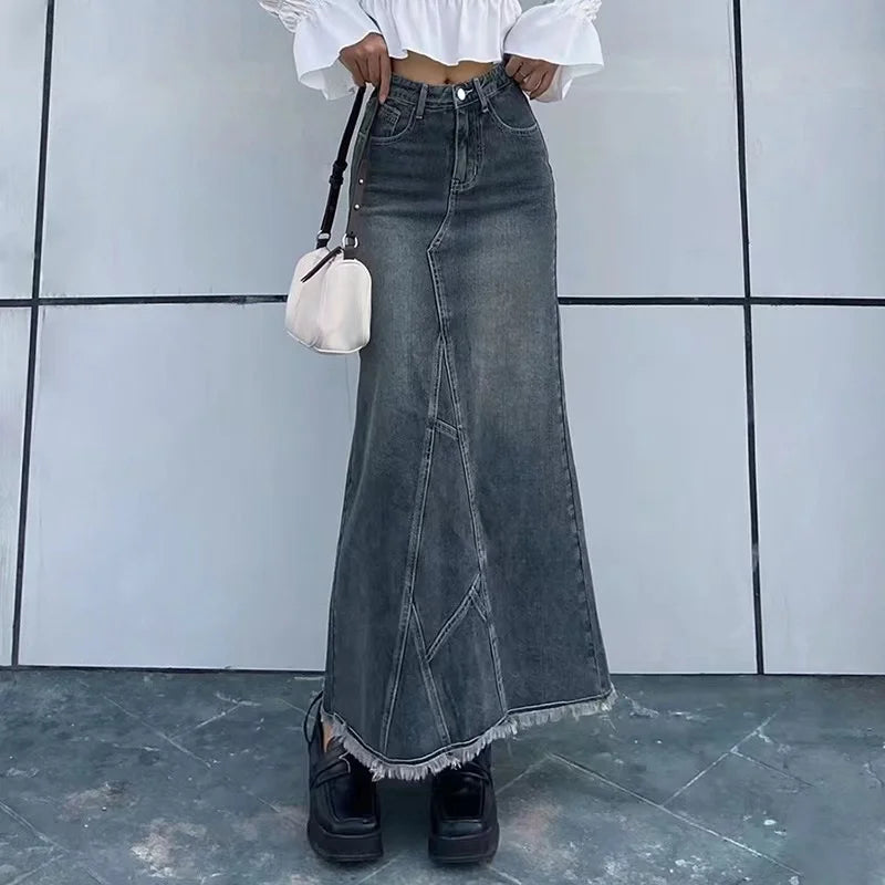 Retro spódnica jeansowa maxi
