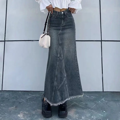 Retro spódnica jeansowa maxi