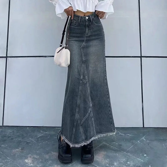 Retro spódnica jeansowa maxi