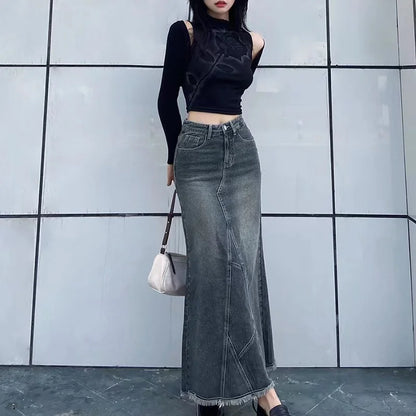 Retro spódnica jeansowa maxi