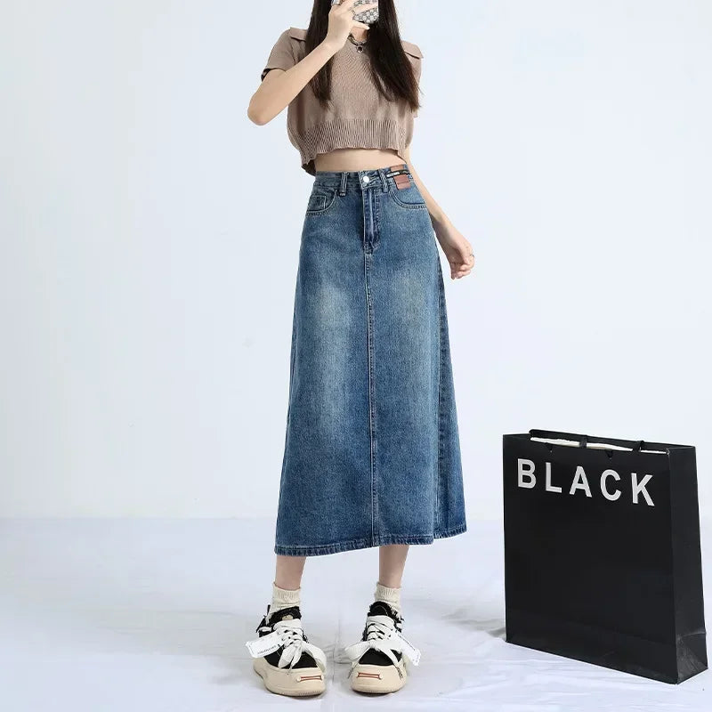 Retro spódnica z denimu midi