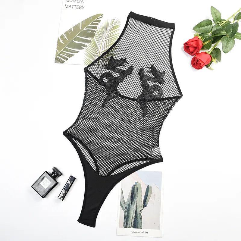 Siateczkowe body ze wstawką na biuście