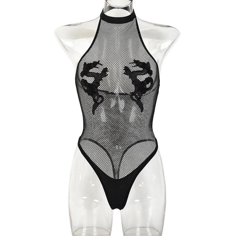 Siateczkowe body ze wstawką na biuście