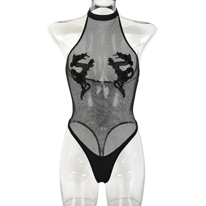 Siateczkowe body ze wstawką na biuście