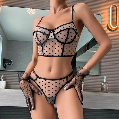 Siateczkowy komplet bielizny w kropki