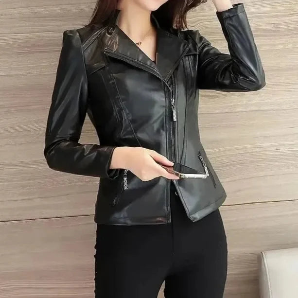 Skórzana kurtka damska typu slim fit - Zolaro.pl