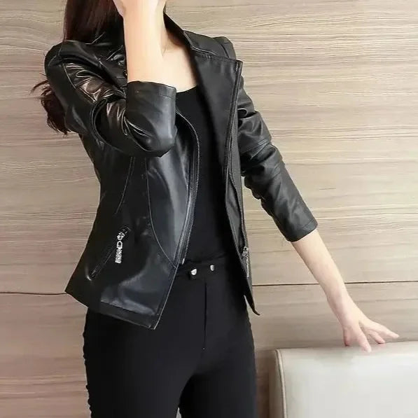 Skórzana kurtka damska typu slim fit - Zolaro.pl
