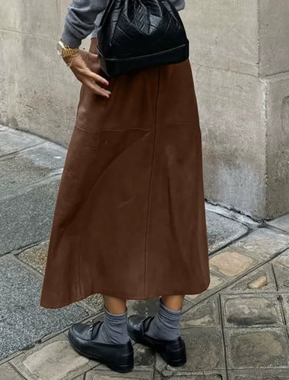 Skórzana spódnica maxi z rozcięciem