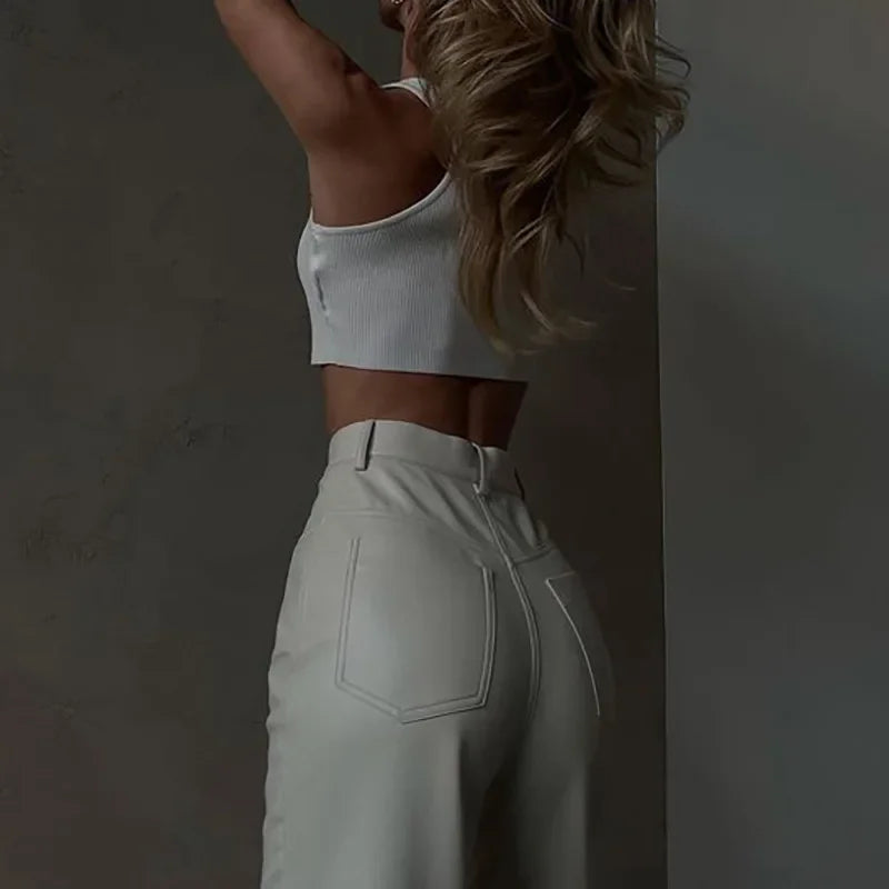 Skórzane białe spodnie damskie