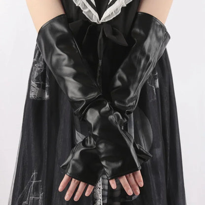 Skórzane długie mitenki