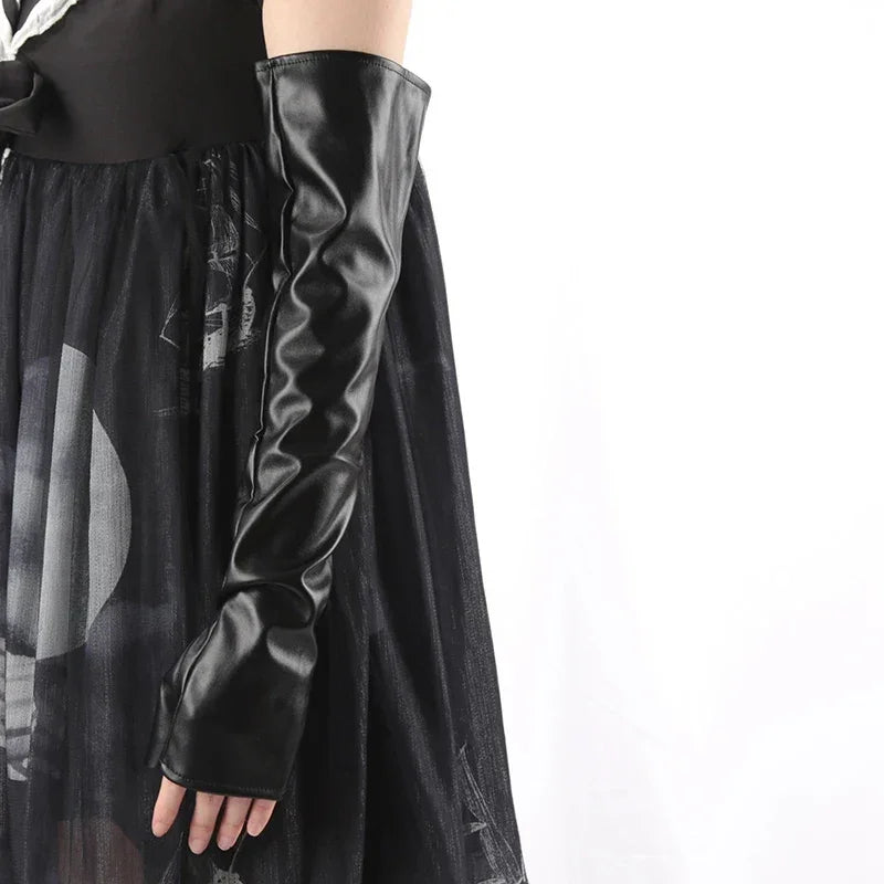 Skórzane długie mitenki