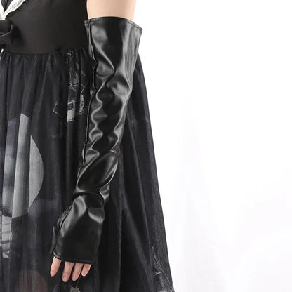 Skórzane długie mitenki