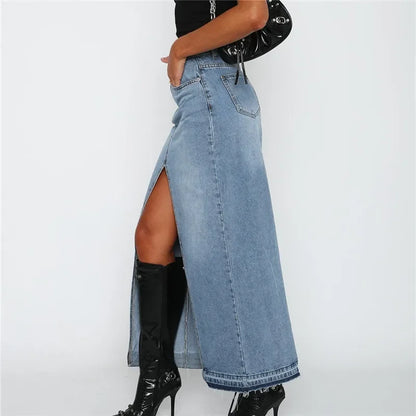 Spódnica maxi denim z rozcięciem