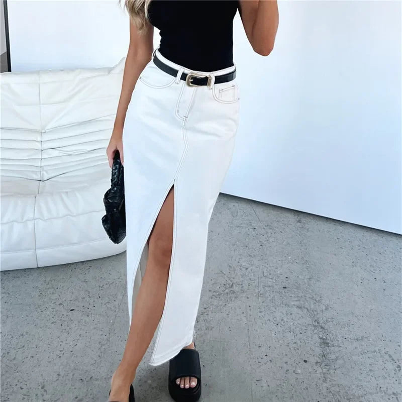 Spódnica maxi denim z rozcięciem