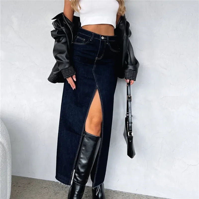 Spódnica maxi denim z rozcięciem