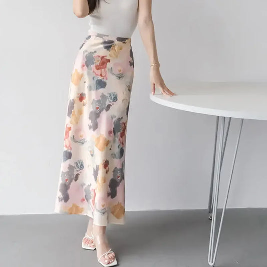 Spódnica satynowa maxi we wzory