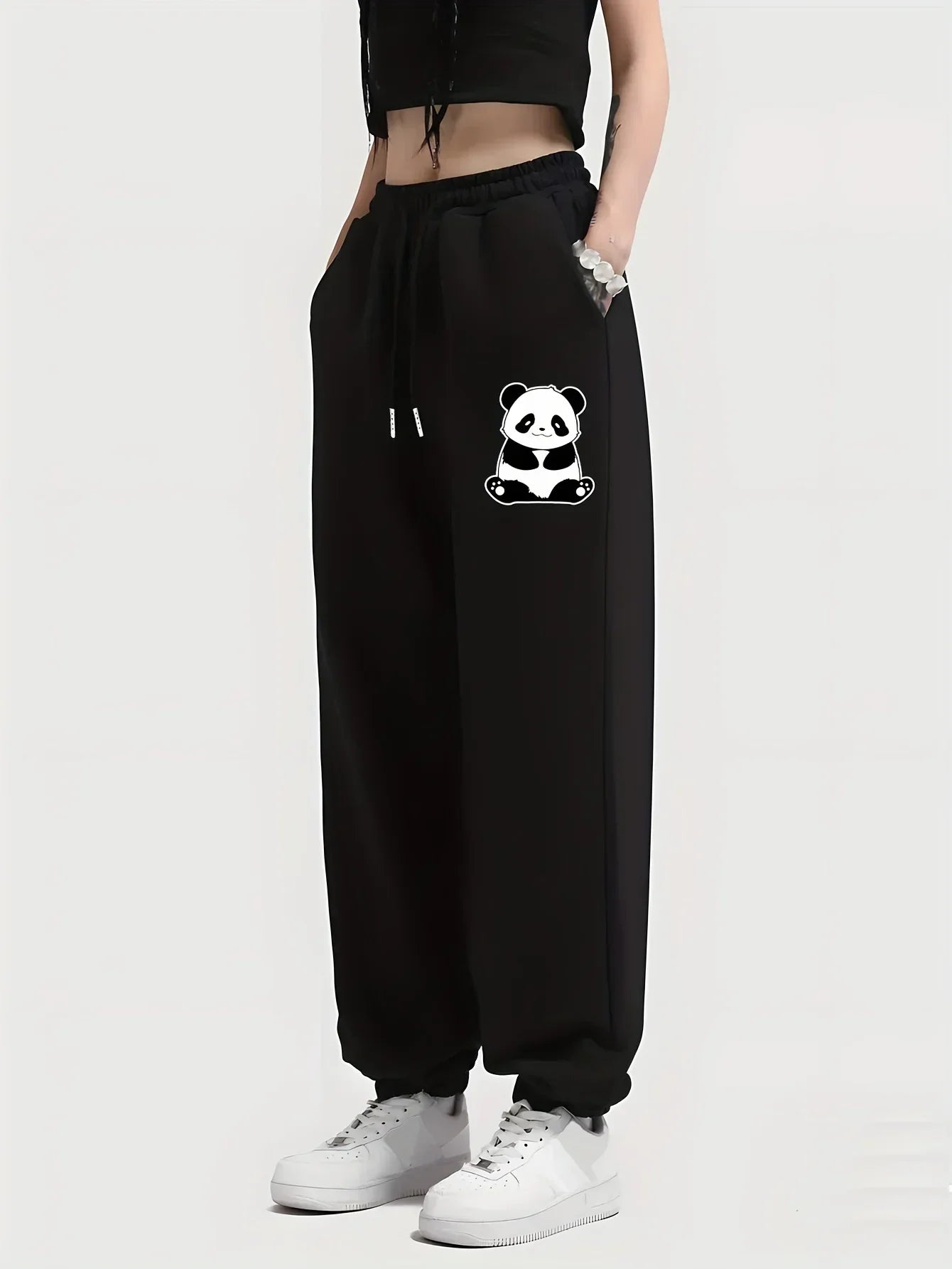 Spodnie dresowe damskie z nadrukiem pandy