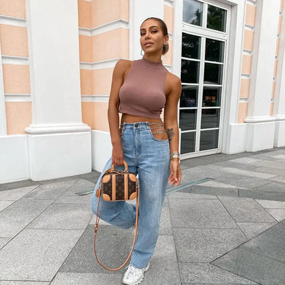 Spodnie jeansowe damskie z łańcuszkami