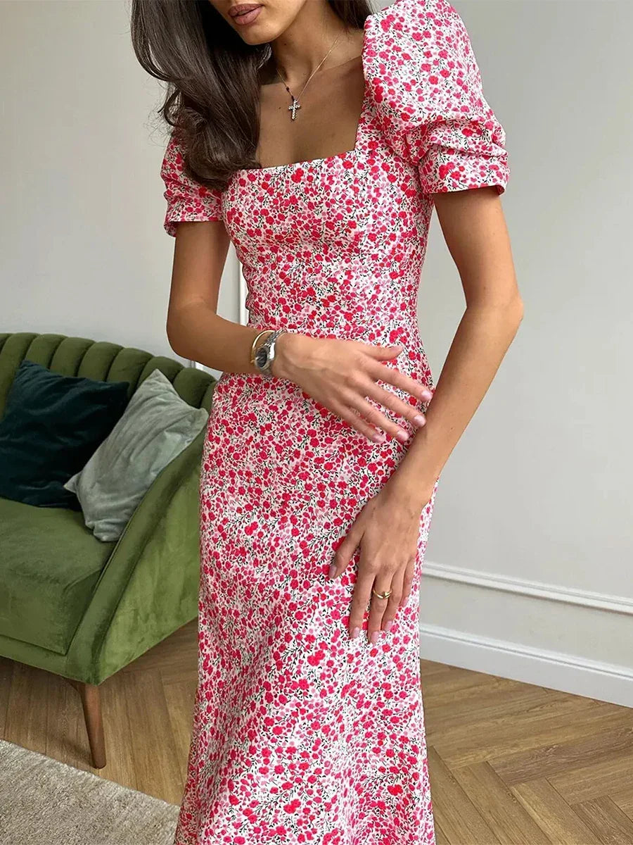 Sukienka midi z bufiastymi rękawami