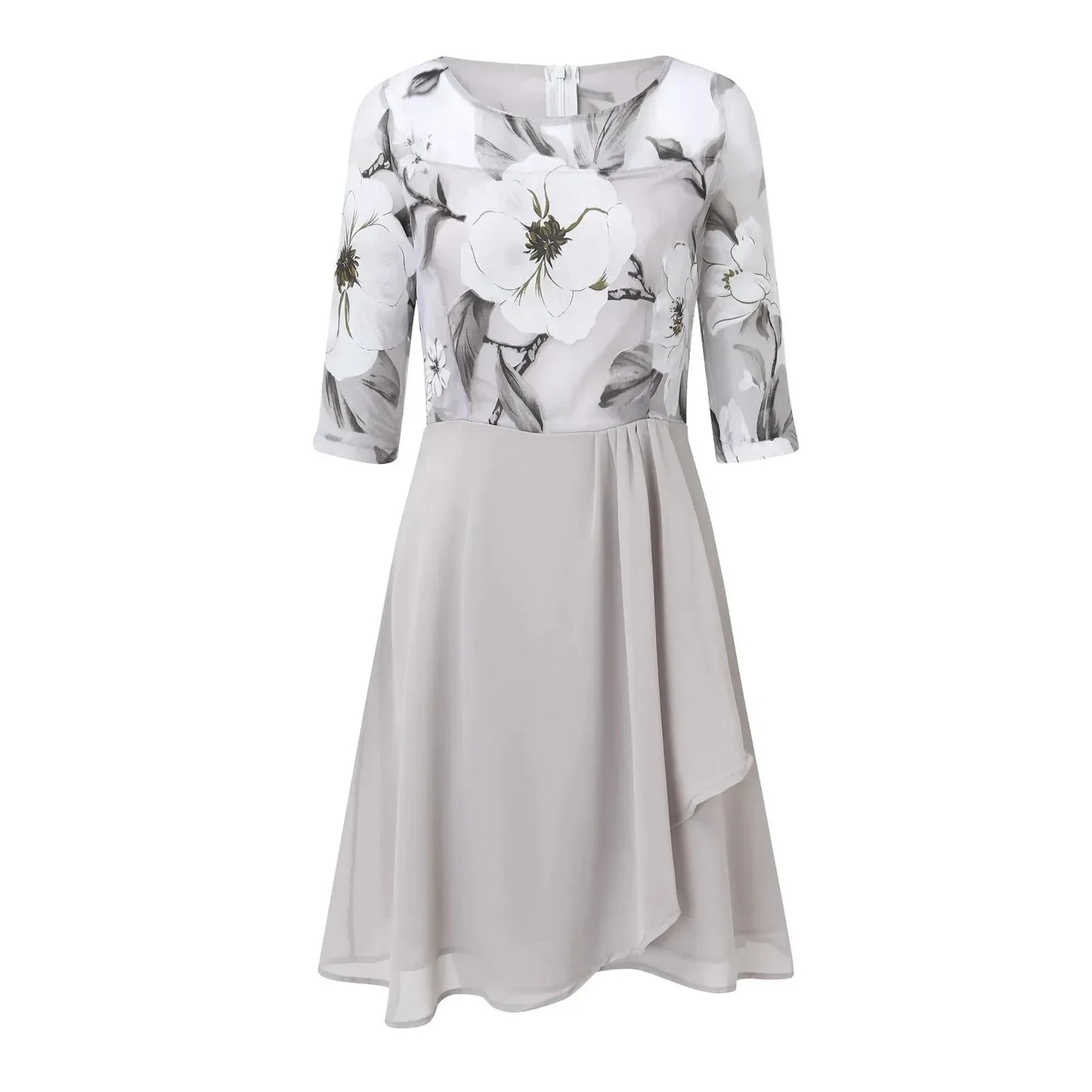 Sukienka midi z rękawem 3/4 z motywem kwiatowym