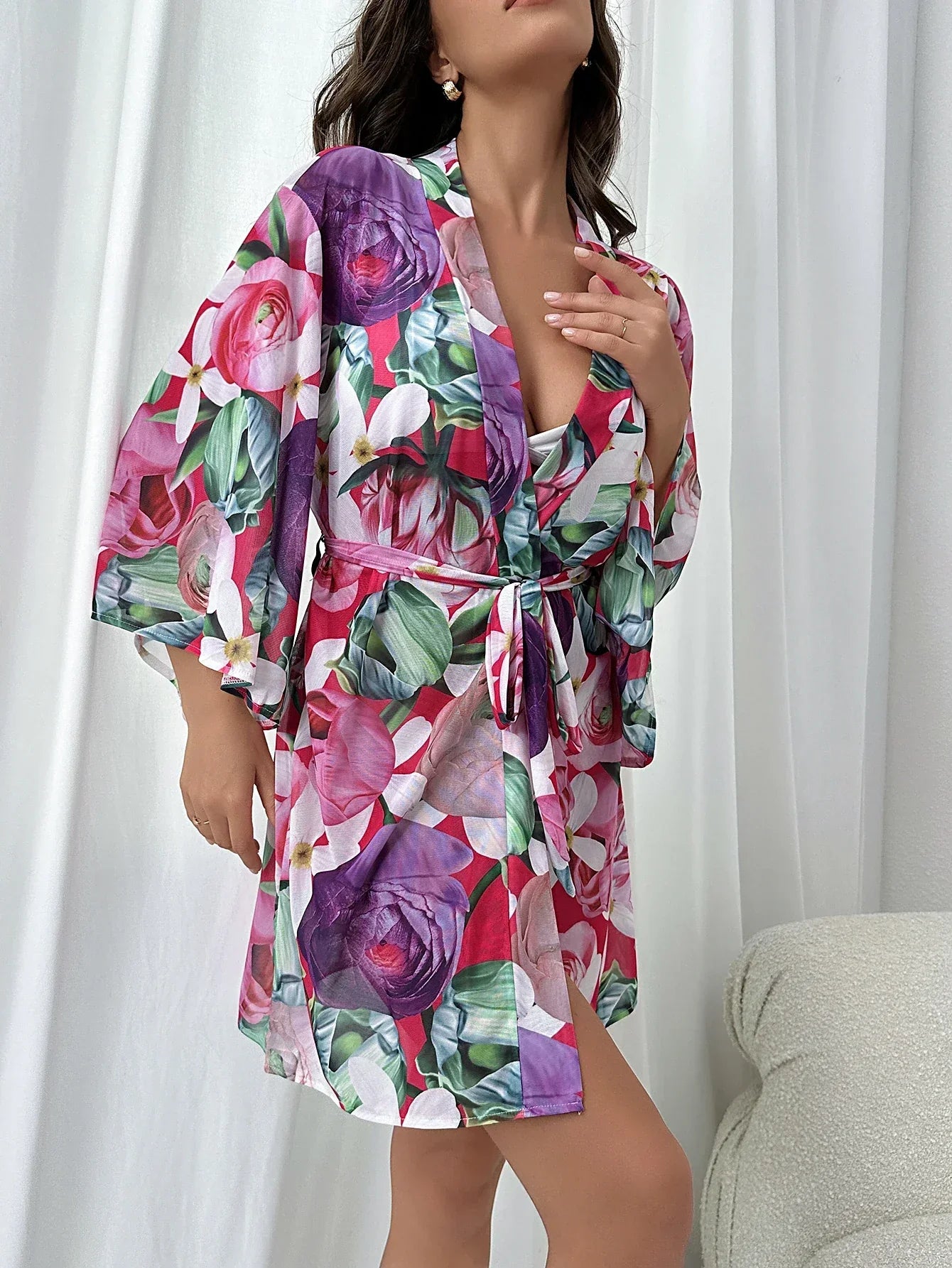 Szlafrok damski z kwiecistym motywem