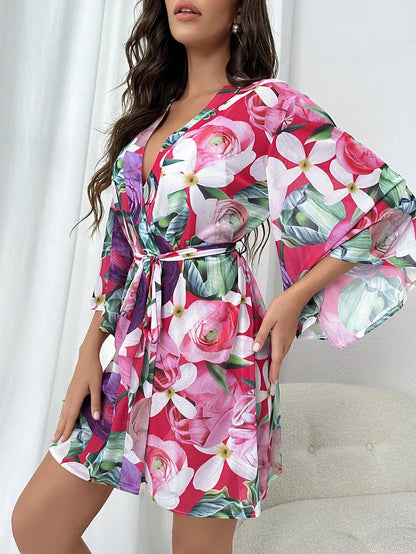 Szlafrok damski z kwiecistym motywem