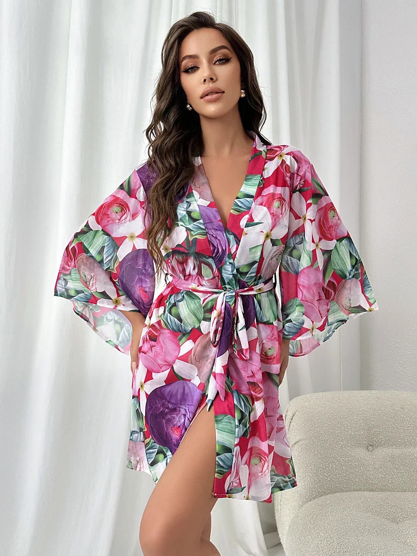 Szlafrok damski z kwiecistym motywem