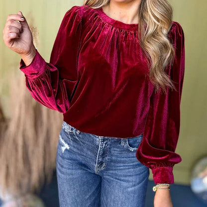 Welurowa damska bluzka z długim rękawem