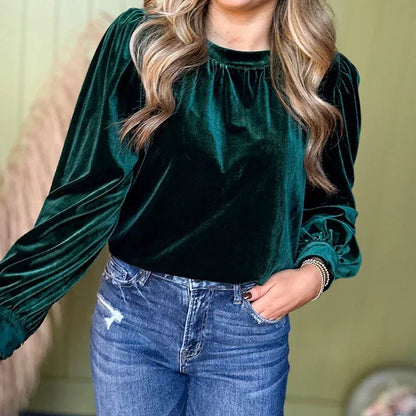 Welurowa damska bluzka z długim rękawem
