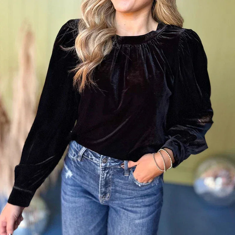 Welurowa damska bluzka z długim rękawem