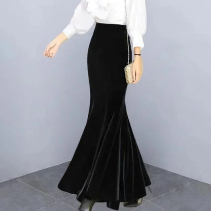 Welurowa ołówkowa spódnica maxi